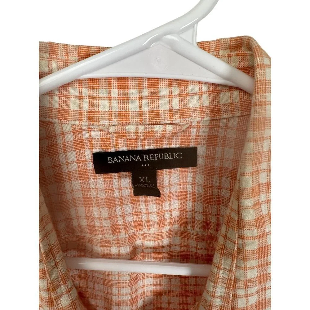 Banana Republic orange checkered button‎ up shirt, Size XL
